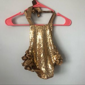 Baby Girl Gold Photo/1st Birthday Romper